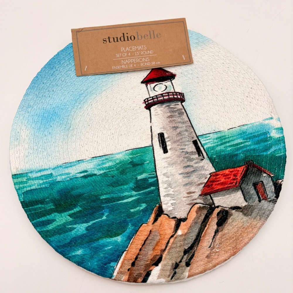 Studio‎ Belle Lighthouse Placemats Set of 4 Round 15 Inch Coastal Nautical Blue